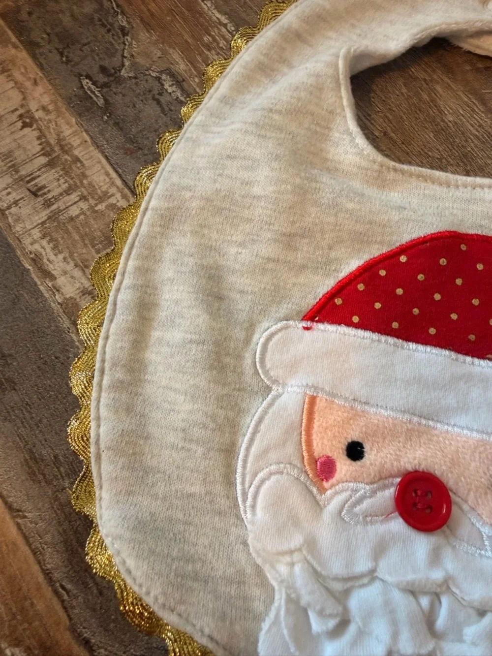 Modern baby Festive Red & Gold Santa Baby Bib with Scalloped Trim